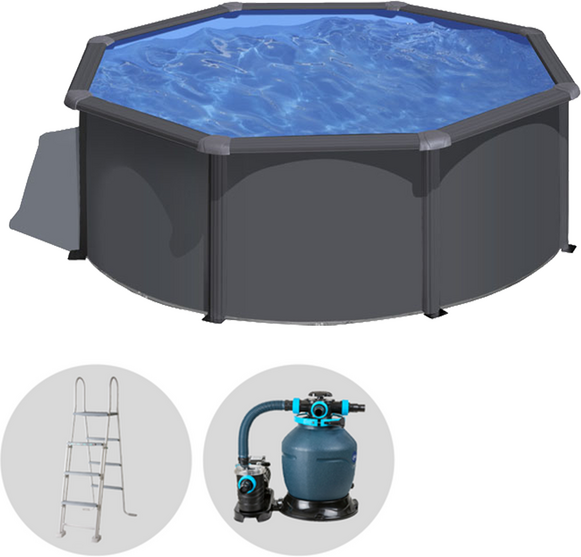 Gre Anthracite Rund Ø300 x 120 cm  Aufstellpool aus Stahl