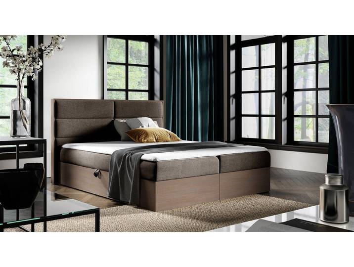 Fun Möbel Boxbett Schlafzimmerbett LAMBROS in Stoff u. Dunkle-Eiche-Optik (Gepolstertes Kopfteil, inkl. Kaltschaumtopper), Dunkle-Eiche-Optik