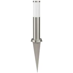 ledscom.de Pollerleuchte PORU mit Erdspieß für außen, Edelstahl, rund, 38,5cm, inkl. E27 Lampe 3,99W extra-warm-weiß 471lm