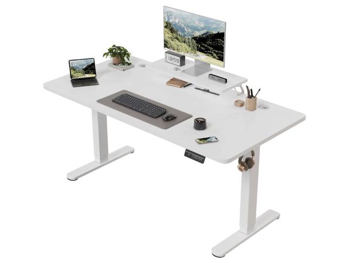 Homall Bureau Assis-Debout Électrique 160x60 · Rehausseur Écran Intégré · 73-118cm · 2 Mémoires · Blanc