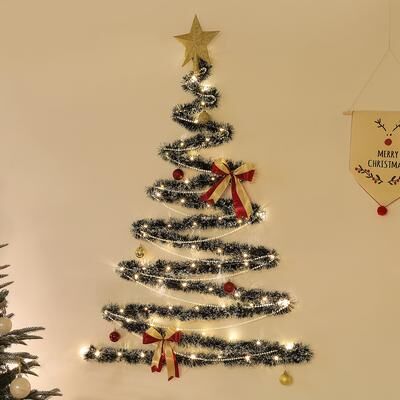 Discount Dollar Deals Flocked Christmas Tree, Star Decoration Lights, Pearl Tree Topper, Party Background Wall Arrangement Suitable For Walls light Grey other