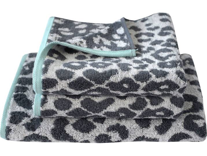 Handtuch Set DYCKHOFF Cool Mint Leo , grün (graphit, mint), 3 Stk., Walkfrottier, Walkfrottier, Obermaterial: 100% Baumwolle, Handtuch-Sets, Handtuch Set, mit Leoparden-Muster, Duschtuch, Handtücher