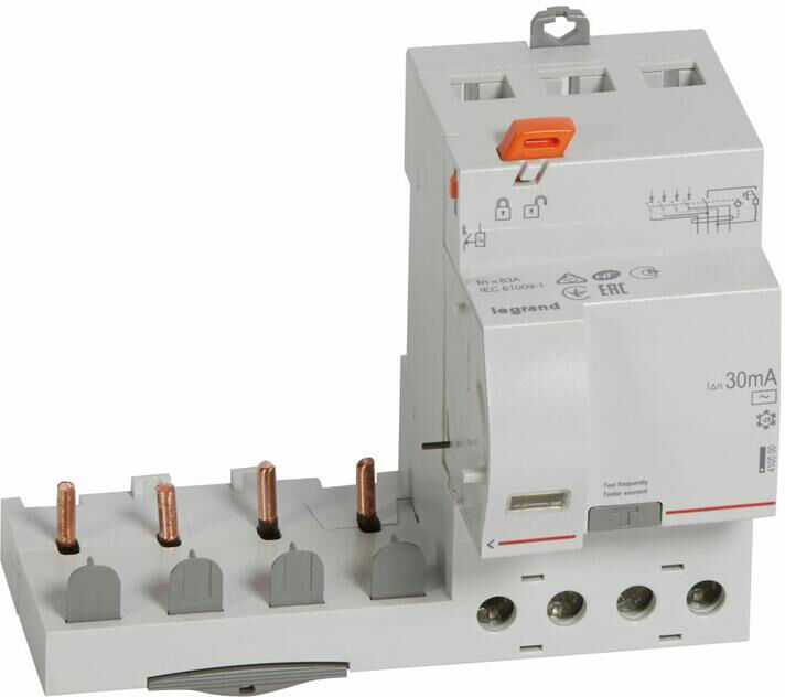 Bloc différentiel adaptable à vis DX³ pour disjoncteur 1 module par pôle 4P 400 V type AC 63 A 30 mA LEGRAND 410500