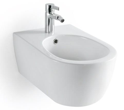 Wand-Hänge-Bidet CH2019V - Badkeramik - Weiß - Zubehör wählbar, Siphon:Ohne Siphon, Ablaufgarnitur wählbar:Ohne Ablaufgarnitur, Armatur:Mit Bidet-Armatur 1238C