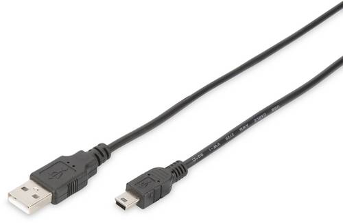 Digitus USB-Kabel USB 2.0 USB-A Stecker, USB-Mini-B Stecker 1.00m Schwarz Rund, doppelt geschirmt DB-300130-010-S