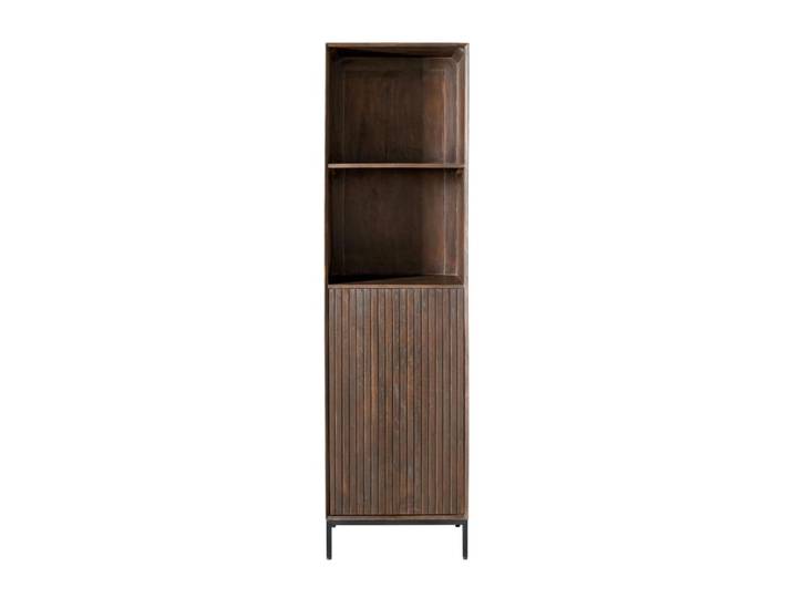 Colonne étagère vintage en bois rainuré brun