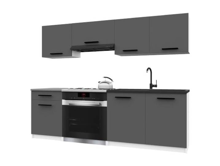 Belini Italia 1 Küchenzeile Küchenblock 180cm Grau Matt Küchenset als gerade Küchenzeile, weiße Korpusse, DECOR ECONATURA Material, kratzfest, ohne Elektrogeräte, mit Arbeitsplatte