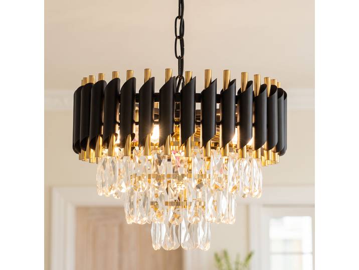 Lustre moderne en cristal noir et or, luminaire de luxe en cristal K9 pour salle à manger, suspension à chaîne réglable pour salon, chambre, hall d'entrée, cuisine, îlot central, couloir.