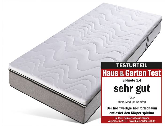 Topper BECO Micro Medium Komfort, Komfortschaum, besonders langlebig, RG 35 , weiss (weiß), B:180cm H:7cm L:200cm, Komfortschaum, Topper, Topper, Topper in 90x200 cm und weiteren Grössen, punktelastischer Topper