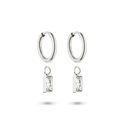 Paar Creolen S.OLIVER "Edelstahl Schmuck mit abnehmbaren Einhängern The Color Harmony", edelstahlfarben, kristallweiß, kristallweiß, Ohrringe, Damen, 2,1mm, Edelstahl, mit Zirkonia (synth.)