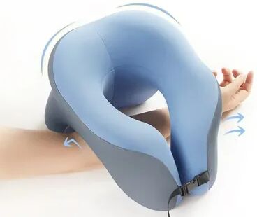 Inspire Daily Merch Ergonomic U shaped Travel Pillow Memory Foam Airplane Neck Pillow For Office Nap blue