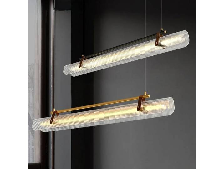 Bande acrylique minimaliste moderne longue pendentif LED lumières Art créatif plaqué lampes pour salon décoration de la maison lustres