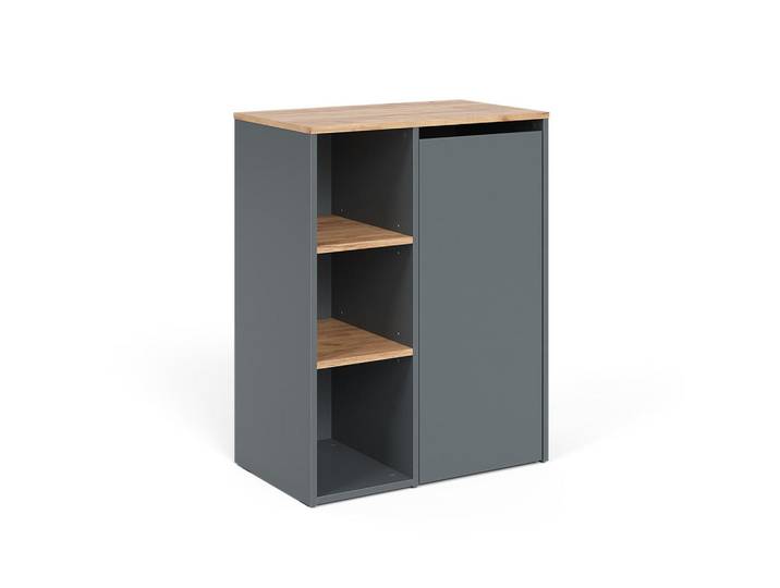 Vicco Badschrank Viktor Anthrazit/Goldkraft Eiche 68 x 88.2 cm, mit offenen Regalen und Wäschekorb, Anthrazit, Eichefarben, Rechteckig, 68x88.2x40.5 cm, Badezimmer, Badmöbel, Midischränke