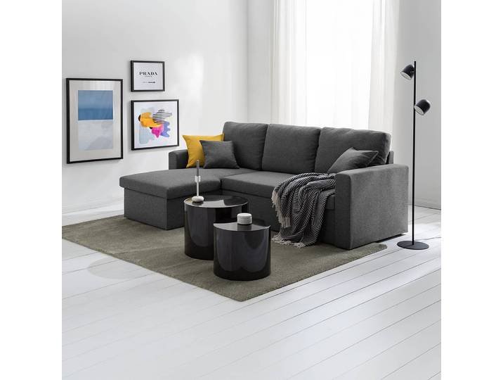 Ecksofa COVENTRY mit Schlaffunktion Grau Webstoff Kadri 223 x 85 x 146cm Longchair beidseitig montierbar mit Schlaffunktion Modern