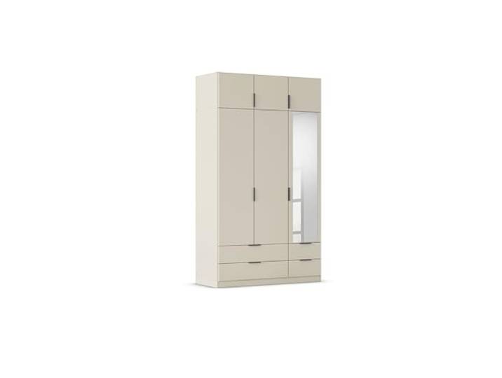 Rauch Möbel LAGOA, Kleiderschrank, Farbe Beige, Breite 136 cm Schrank, Mehrzweckschrank, 6-türig, Spiegel, 4 Schubladen, Zubehör Basic, für Schlafzimmer, Kinderzimmer, Homeoffice