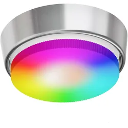 ledscom.de Aufbaurahmen INEL, chrom-matt. rund 90mm Ø + RGB Leuchtmittel warmweiß - kaltweiß (2900 - 6200)