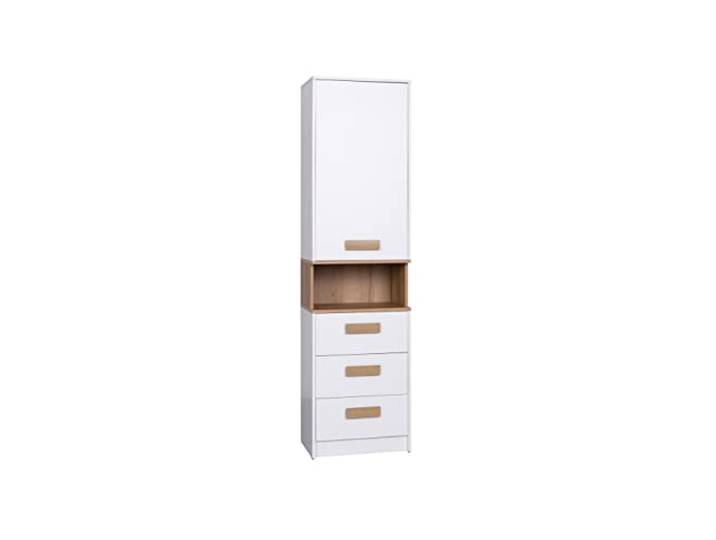 Design Möbel Regal Gustavo DREI Schubladen Abschließbarer Kleiderschrank Holz Soft-Close-Scharnieren PVC-Kanten Kleiderschrank Kinderzimmer Kleiderschrank Weiß Eiche Riviera 52x195x40 cm