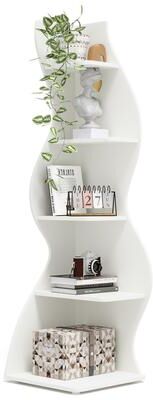 YUZHOU Modern Wood Corner Shelf, 5-Tier Bookshelf Bookcase for Living Room