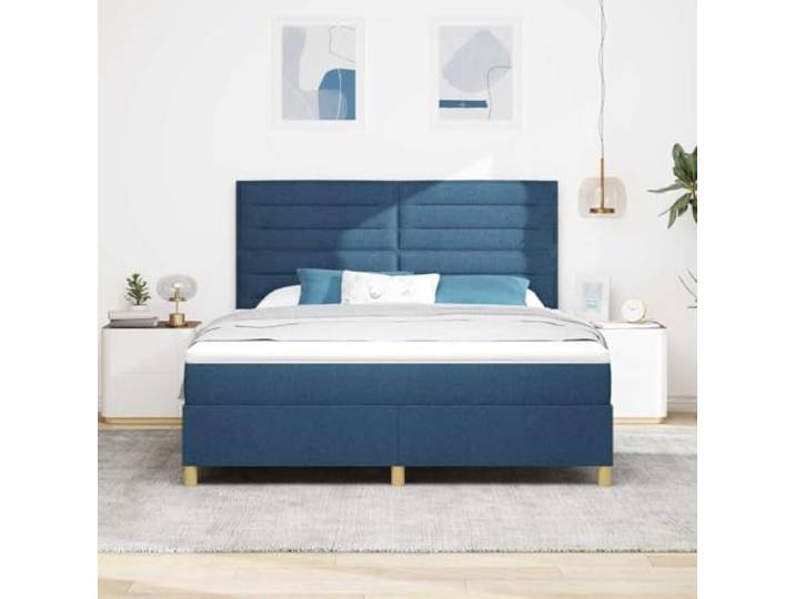 KTHLBRH Boxspringbett blau 180 x 200 cm mit Matratze Verstellbares Kopfteil, ergonomisches Design, robuster Stoff, moderner Stil