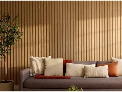 Felt Right Two-Pack Oak/Latte Wood Slat Wall   Sound Dampening Wood Slats