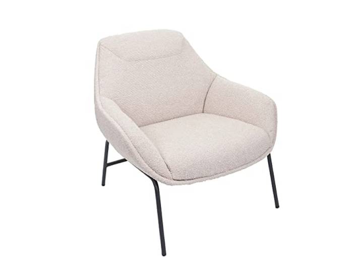 Mendler Lounge-Sessel HWC-J77 Bouclé Stoff Metall - Creme-beige