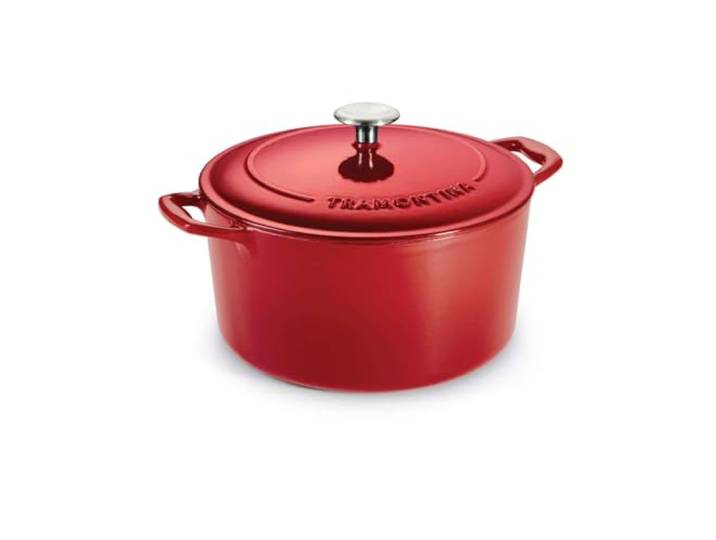 Tramontina Bestow Bräter Gusseisen 6,2L Ø 28 cm, Induktion, Aromadeckel Emailliertes Gusseisen, Backofengeeignet bis 230°C, Dutch Oven, Edelstahlknauf, Rillendeckel für Schmoren & Braten
