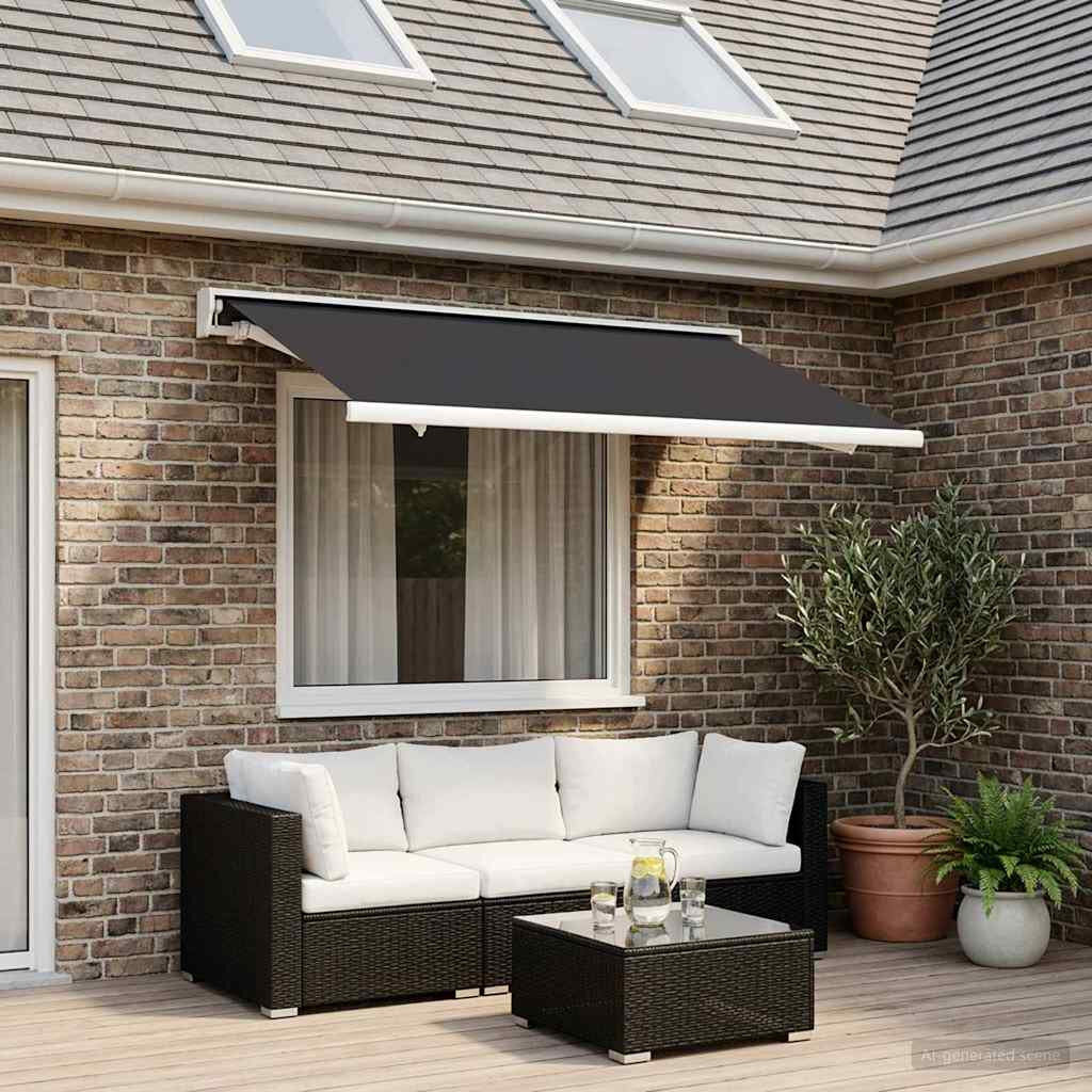 vidaXL Polyester Retractable Patio Awning Anthracite 300cm W x 250cm D