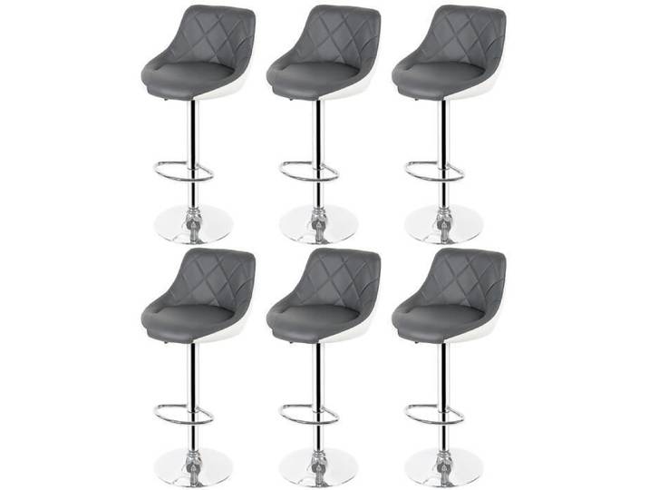 Chaise tabouret de bar SUPFINE - Hauteur réglable 59-79cm - Lot de 6 - Gris et blanc
