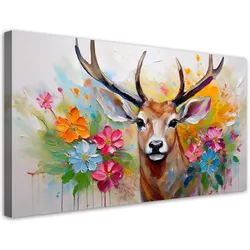 LEINWANDBILD Hirschblumen abstrakte Tiere 80x40cm