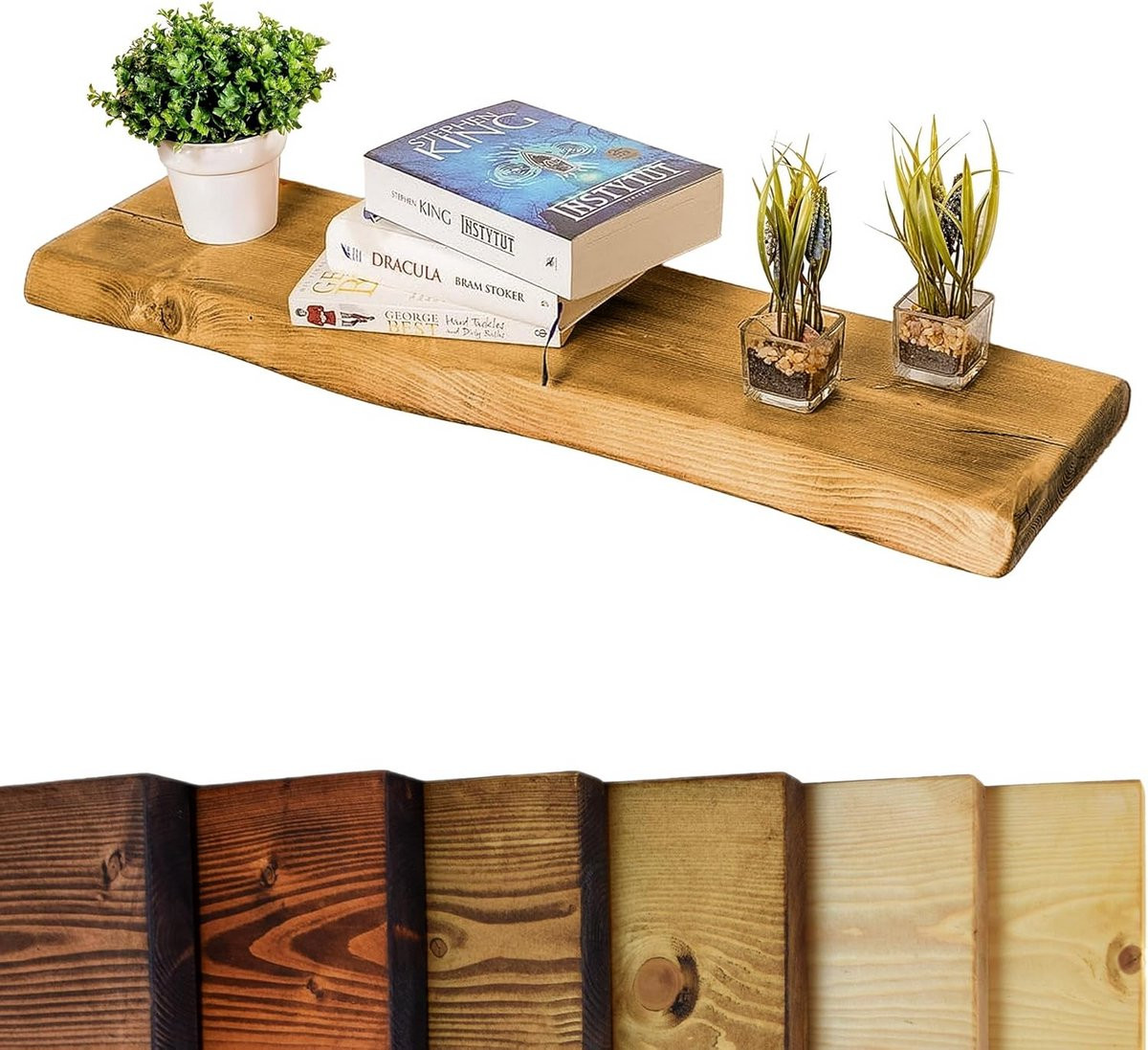 Rustieke Live Edge Zwevende Plank Donker Eiken 40cm van Massief Grenen