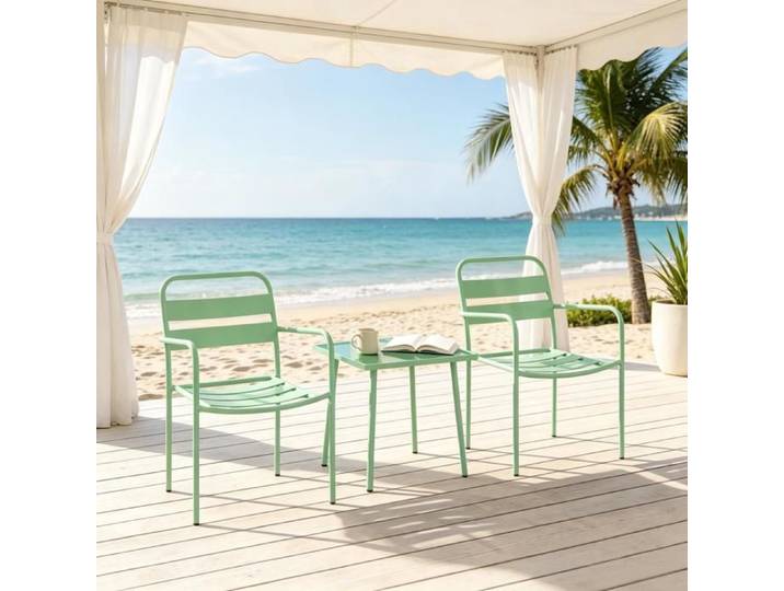 Kit moderne de meubles de jardin Groupe de sièges extérieurs avec deux chaises d'accoudoirs et une table carrée Vert