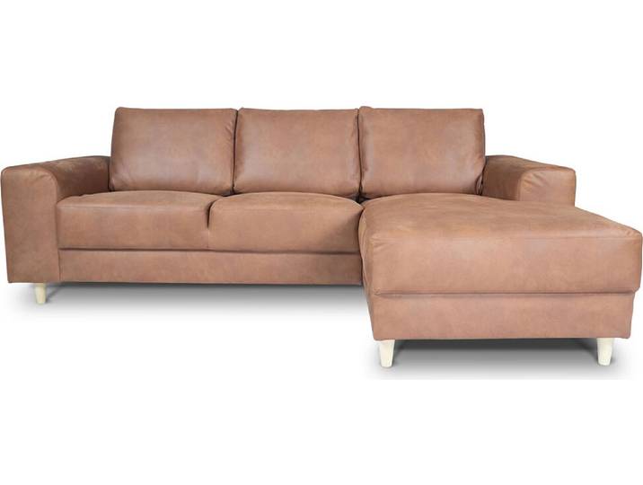 Nordic Sofa mit Chaiselong rechts gewendet Cognacfarben Leder.