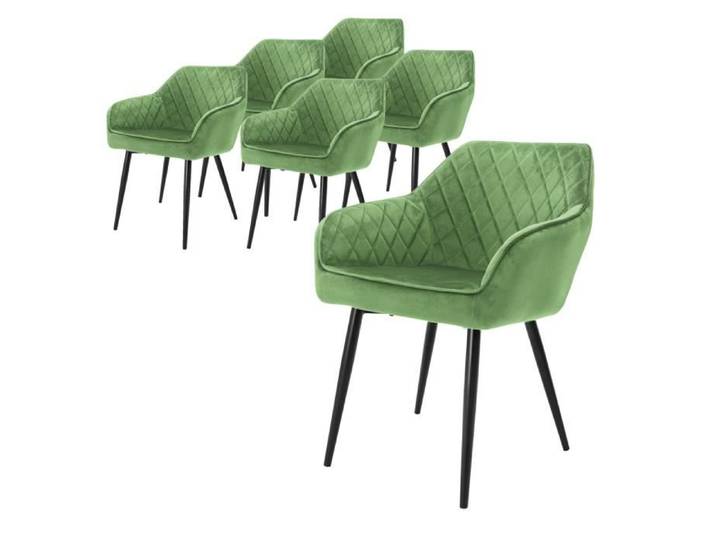 ML-Design Lot 6x Chaises de Salle à Manger - Vert Sauge - Dossier/Accoudoirs Rembourrée Aspect Velours - Pieds en Métal Noir