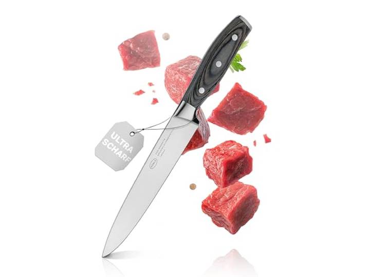 RÖSLE Fleischmesser WOLFGREY 18 cm, scharfe Klinge mit Pakkaholzgriff