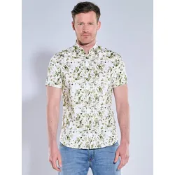ENGBERS GERMANY Herren Halbarm-Hemd in wertiger Baumwoll-Stretch-Qualität Weiß slim fit gemustert Button Under - M