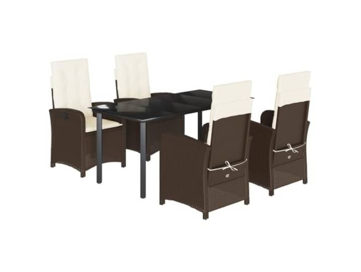 PUGYNBK Garten-Esszimmer-Set, 5-teilig, mit Kissen aus synthetischem Rattan, Braun