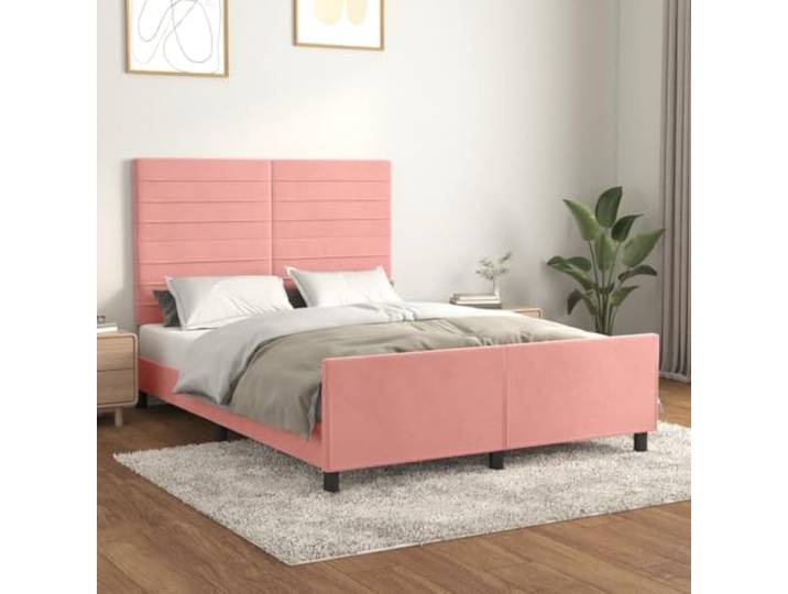 YNGBHFNOP Samt Höhenverstellbar Schlafzimmer Kopfteil 140x190 Rosa Bettgestell mit Kopfteil Rosa 140x190 cm Samt Polsterbett Hohenverstellbar Lattenrost Stabile Konstruktion Schlafzimmer