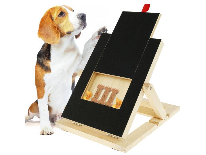 Planche à gratter en bois pour chien, avec tiroir de friandises intégré, 3 hauteurs réglables, pliable