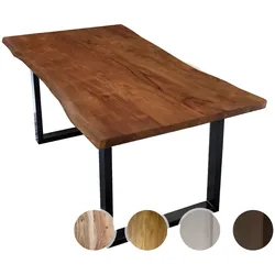 SIT Baumkante Massivholz Esstisch 26mm / 180x90 cm / natur / Metall schwarz