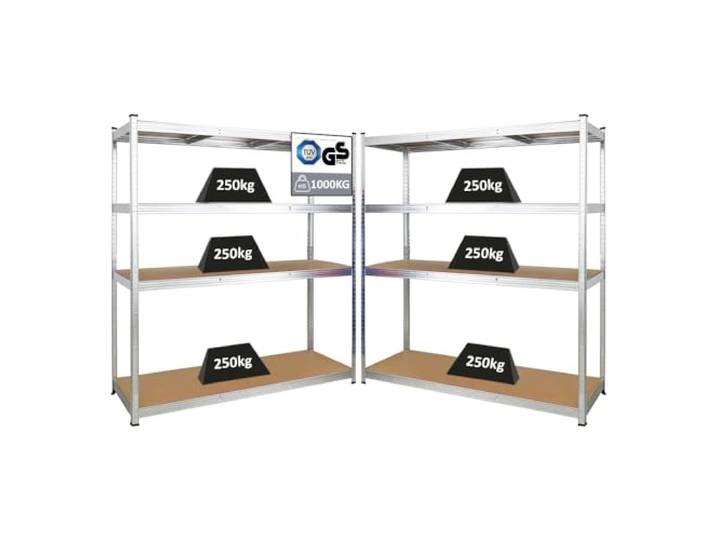 PROREGAL Mega Deal 2X Schwerlastregal Taurus XL mit TÜV/GS Zertifizierung180x160x60cm mit Fachlast 250kg Verzinkt Kellerregal, Steckregal, Garagenregal, Lagerregal