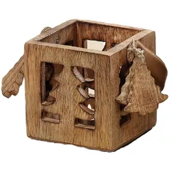 Windlicht Teelicht Mangoholz braun Tannenbaum H 11 cm