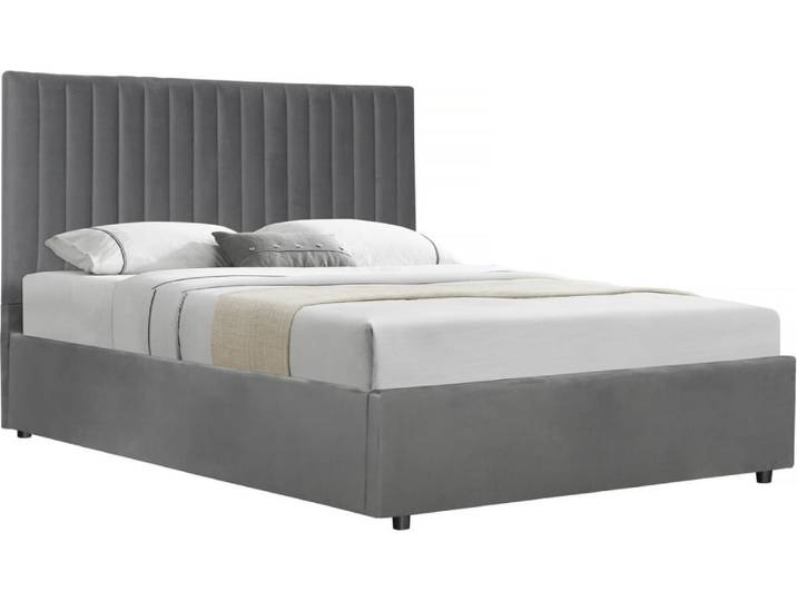 Lit coffre en velours gris 140 x 190 cm