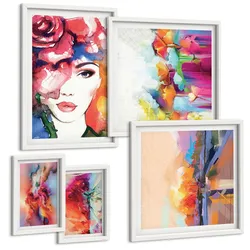 BILDER SET 5er Set - 50x50 cm & 20x30 cm & 40x60 cm Weißer Rahmen - Italienische Flüsse, Hügel, Straße