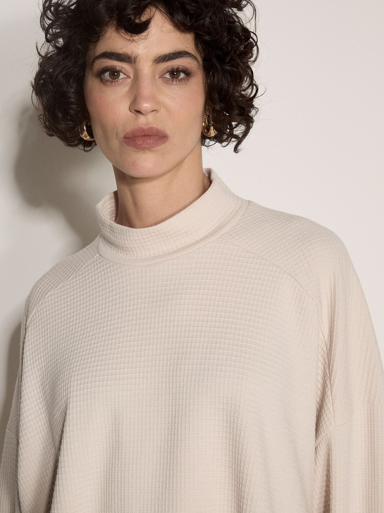 Tunikashirt APRICOT "Oversize-Oberteil aus Jersey", Damen, Gr. XS (34), braun (stein), gewebt, Obermaterial: 58% Baumwolle CO. 42% Polyester PES., uni, Modisch, Normale Länge, Shirts Tunikashirt, mit Stehkragen