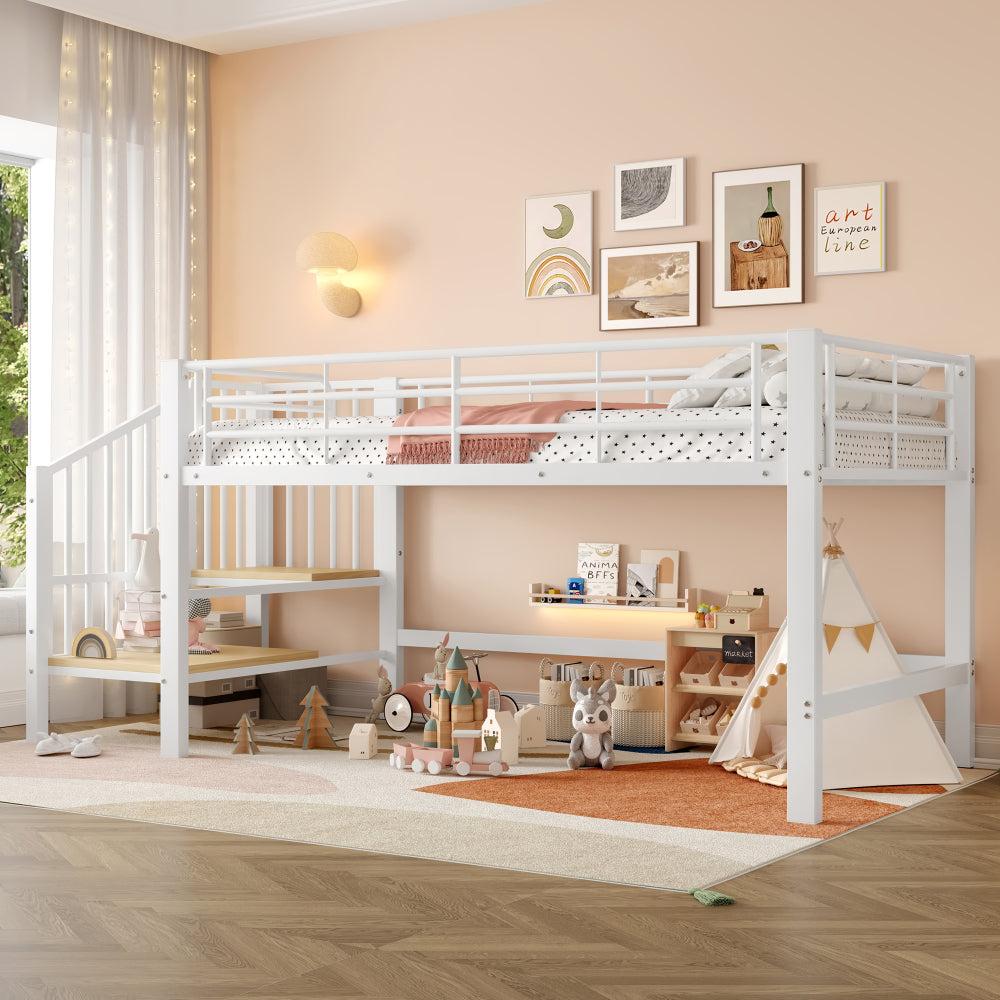 Etagenbett - Kinderbett - Einzelbett - Hochbett - Stockbett - Weiß - 90x200 cm - Platzsparendes Design