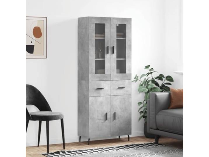 RJPLMFV Anrichte, hoch, grau, Beton, 180 cm, Holz Füße aus Metall, großer Stauraum, schmal, stabil und feuchtigkeitsbeständig