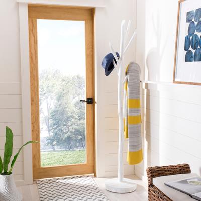 "SAFAVIEH Walter 71-Inch Teak Hat Rack, White, Rustic Home Decor - 13.8"" x 13.8"" x 70.9"""