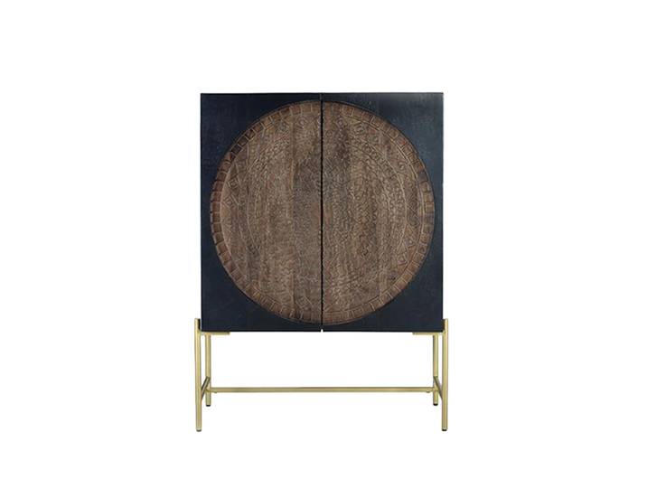 Massives Design Highboard „Pariso“ Mangoholz Schwarz, Braun, Gold Giner & Colomer