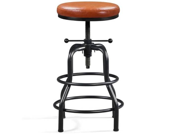 YAHEETECH Tabouret de Bar Rond en Similicuir Réglable en Hauteur avec 2 Repose-pieds Tabouret de Comptoir Design Néo-rétro