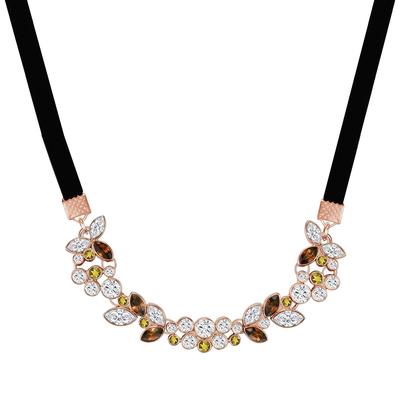 Lederband LULU & JANE "LJ205", roségold, Halsketten, Damen, 34,0cm Basiskette + 8,0cm Verlängerung,mit Steinen, Metall-Legierung